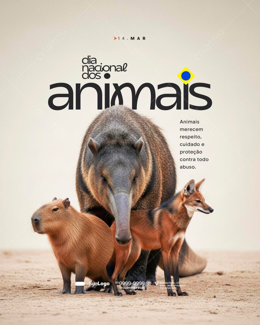 Post Dia Nacional dos Animais 14 de Março PSD Editável
