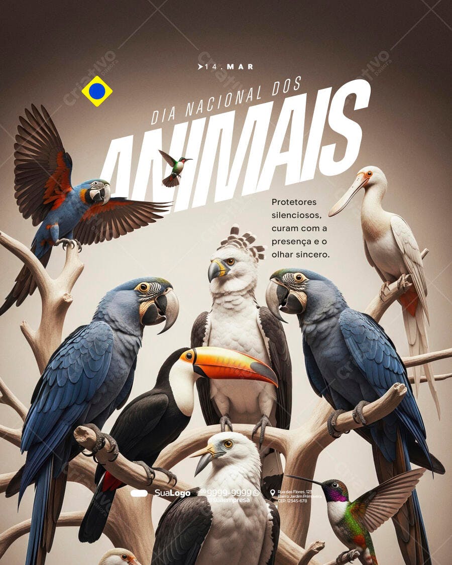 Post Dia Nacional dos Animais 14 de Março PSD Editável