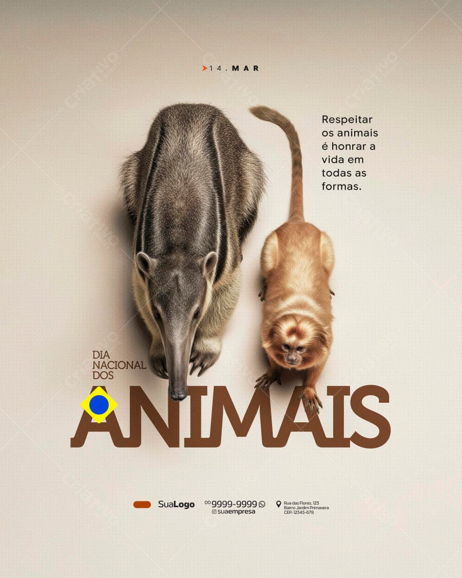 Post Dia Nacional dos Animais 14 de Março PSD Editável