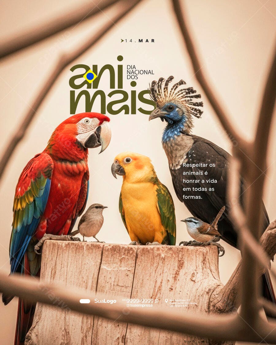 Post Dia Nacional dos Animais 14 de Março PSD Editável