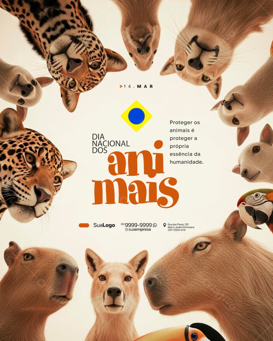 Post Dia Nacional dos Animais 14 de Março PSD Editável