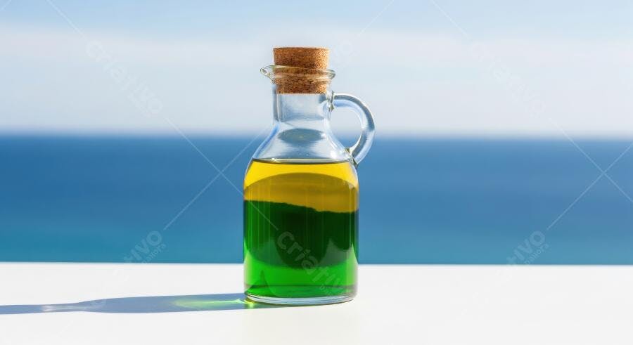 Foto Garrafa Azeite de Oliva Virgem Extra Fundo Mar Mediterrâneo