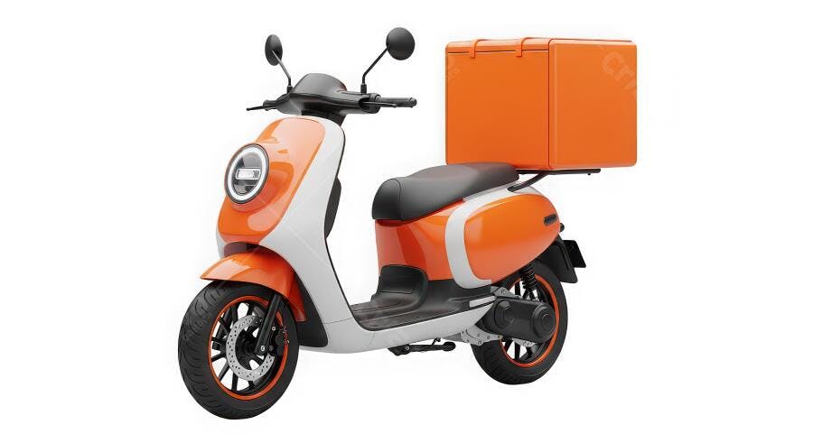 Foto Moto Scooter Delivery Laranja Branca Fundo Branco Isolado