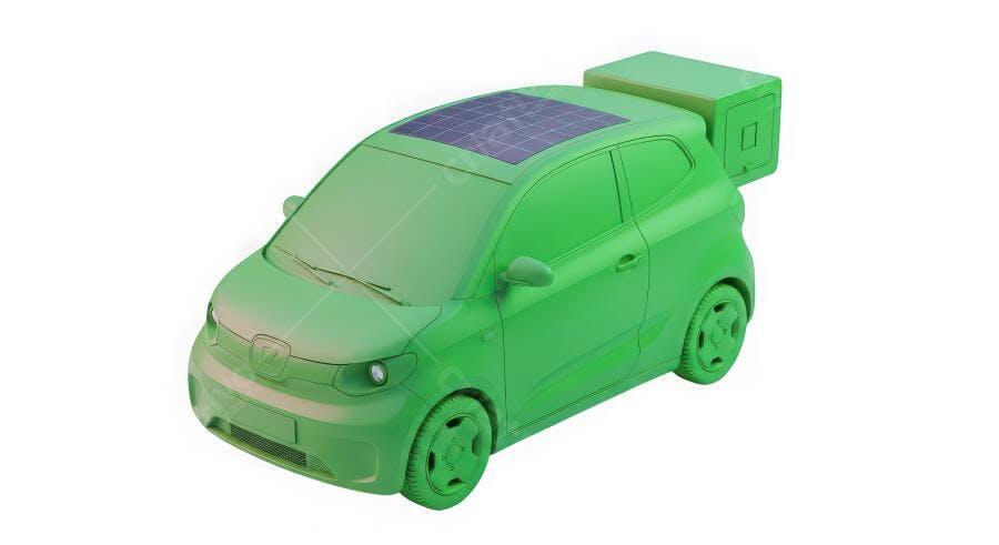 Foto Carro Elétrico Verde com Painel Solar Fundo Branco