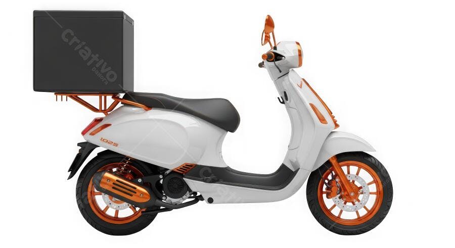Foto Scooter Branca Delivery Caixa Preta Fundo Branco