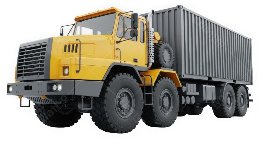 Foto Caminhão Amarelo com Container Transporte Carga Pesada