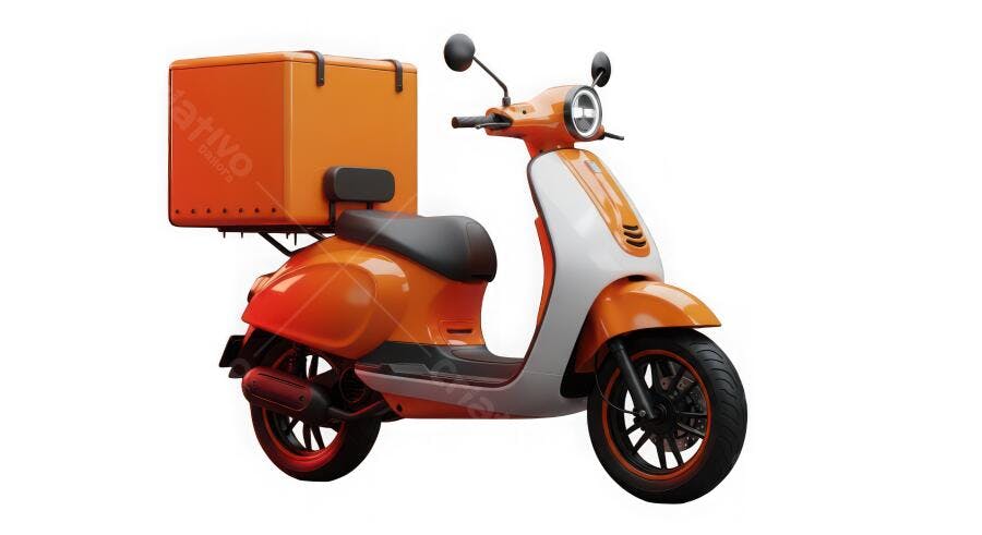 Ilustração Scooter Laranja Delivery Caixa de Entrega
