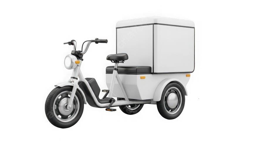 Foto Triciclo Elétrico de Carga Branco Fundo Isolado
