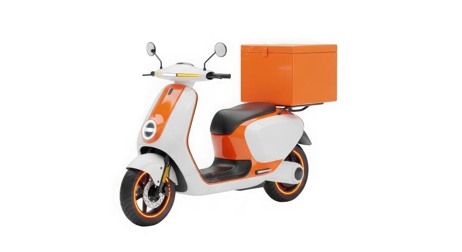 Foto Scooter Branca Laranja com Caixa de Entrega Delivery