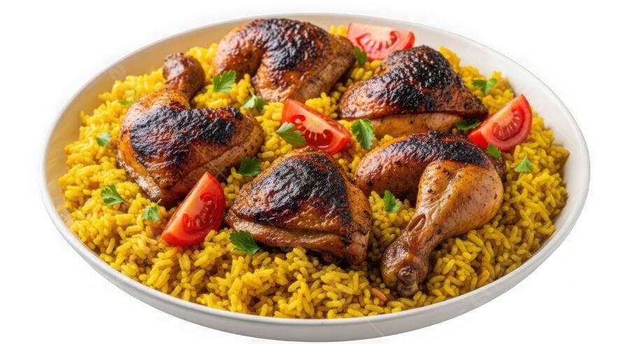 Foto Prato Frango Assado com Arroz Amarelo e Tomate