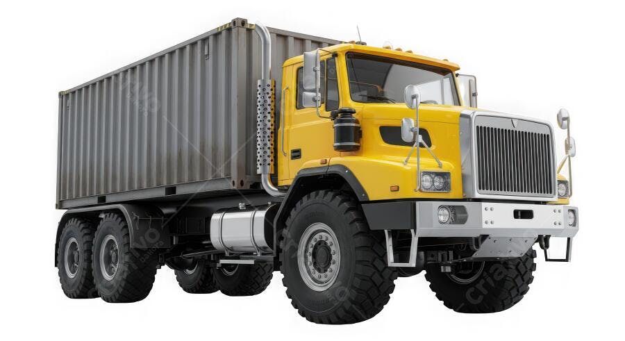 Foto Caminhão Amarelo Transporte Carga Contêiner Fundo Branco