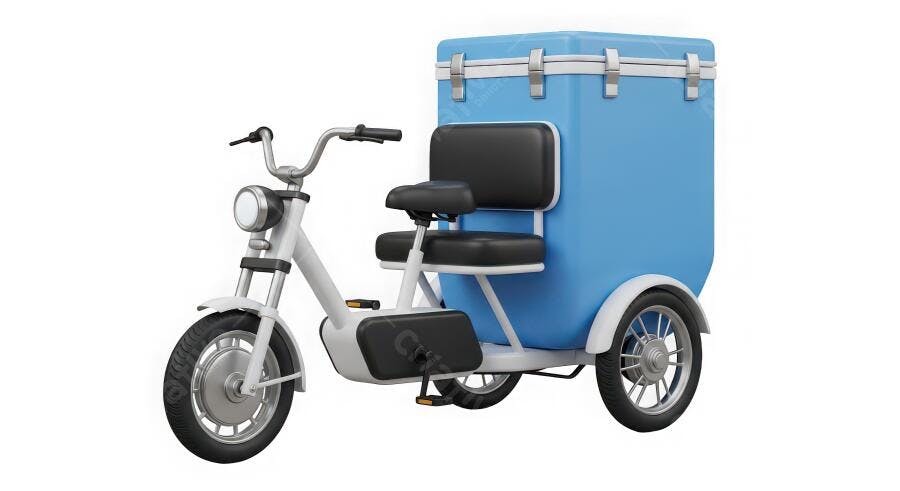 Foto Triciclo Elétrico Delivery Azul Fundo Branco