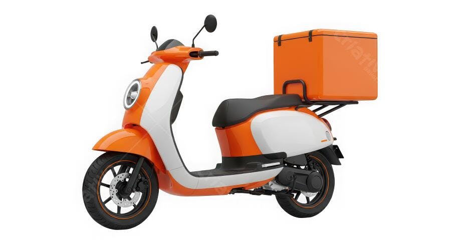 Foto Scooter Laranja Branca Delivery Fundo Branco Studio