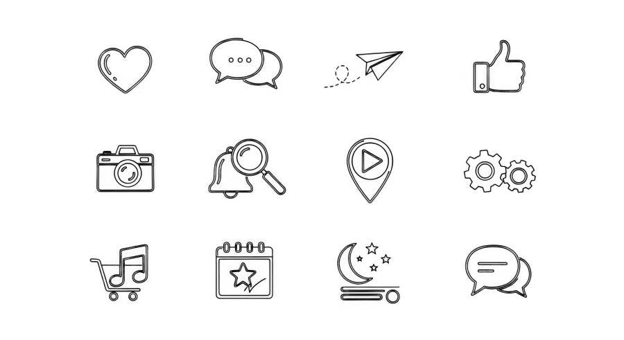 Ícones Redes Sociais Desenho Mão Linha Fina