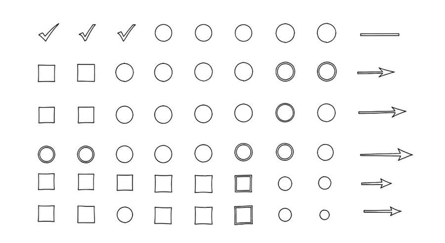 Foto Ícones de Check Box e Setas Desenho Manual