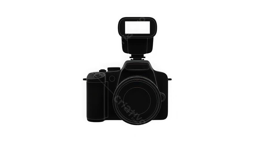Foto Câmera DSLR Profissional com Flash Estúdio Fundo Branco