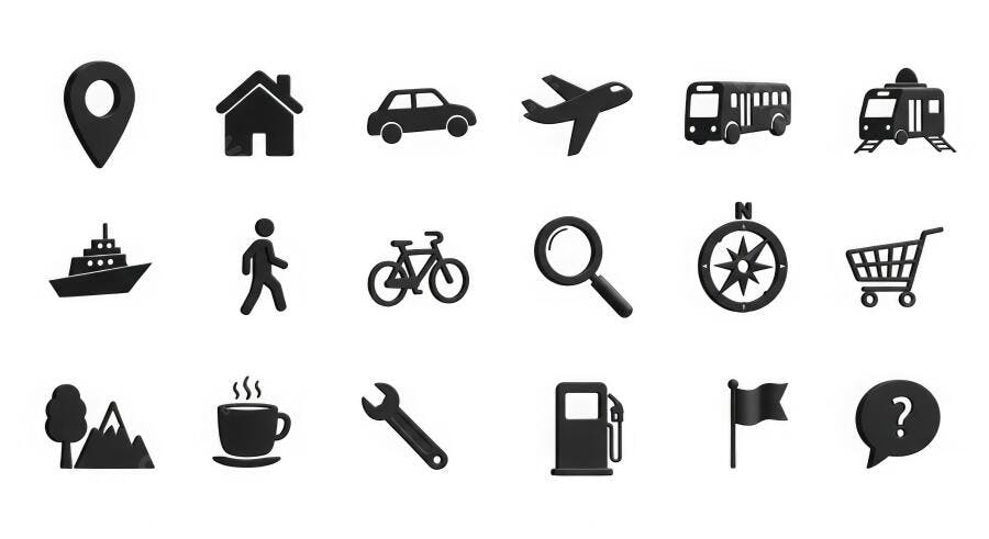 Ícones de Localização e Navegação Transporte Viagem