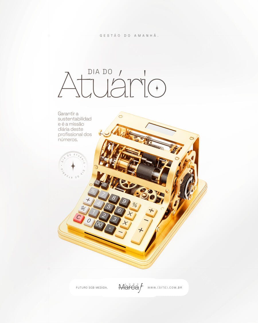 Post Instagram Dia do Atuário Calculadora Dourada PSD Editável