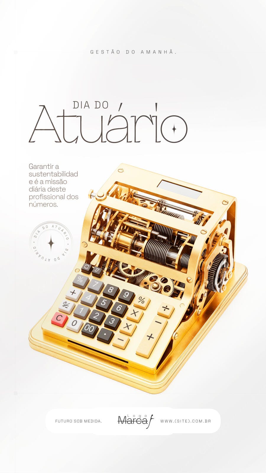 Post Story Dia do Atuário Calculadora Dourada PSD Editável