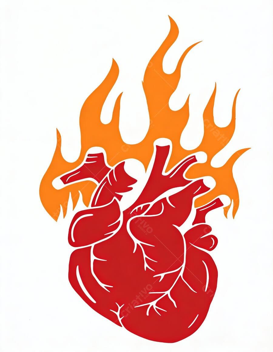 Coração em Chamas Ilustração Vetorial Fogo Vermelho