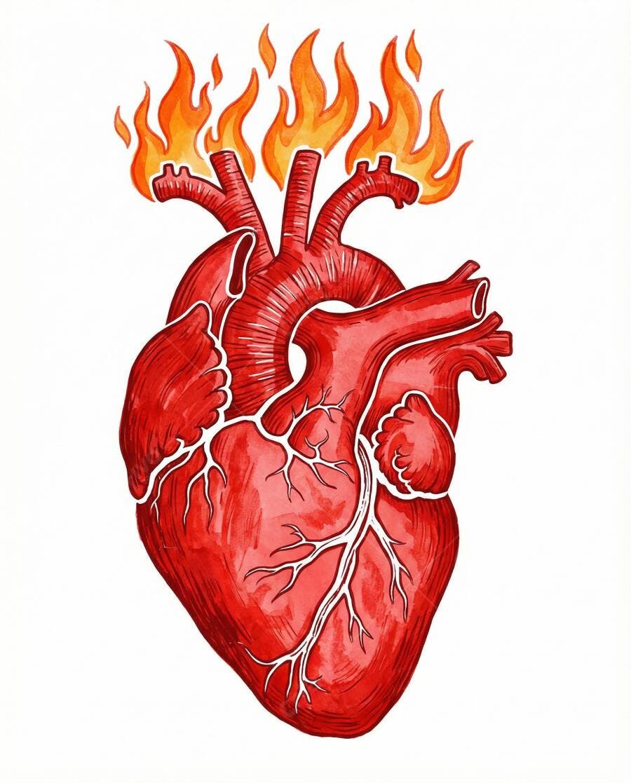 Coração em Chamas Ilustração Chama Fogo Amor Paixão