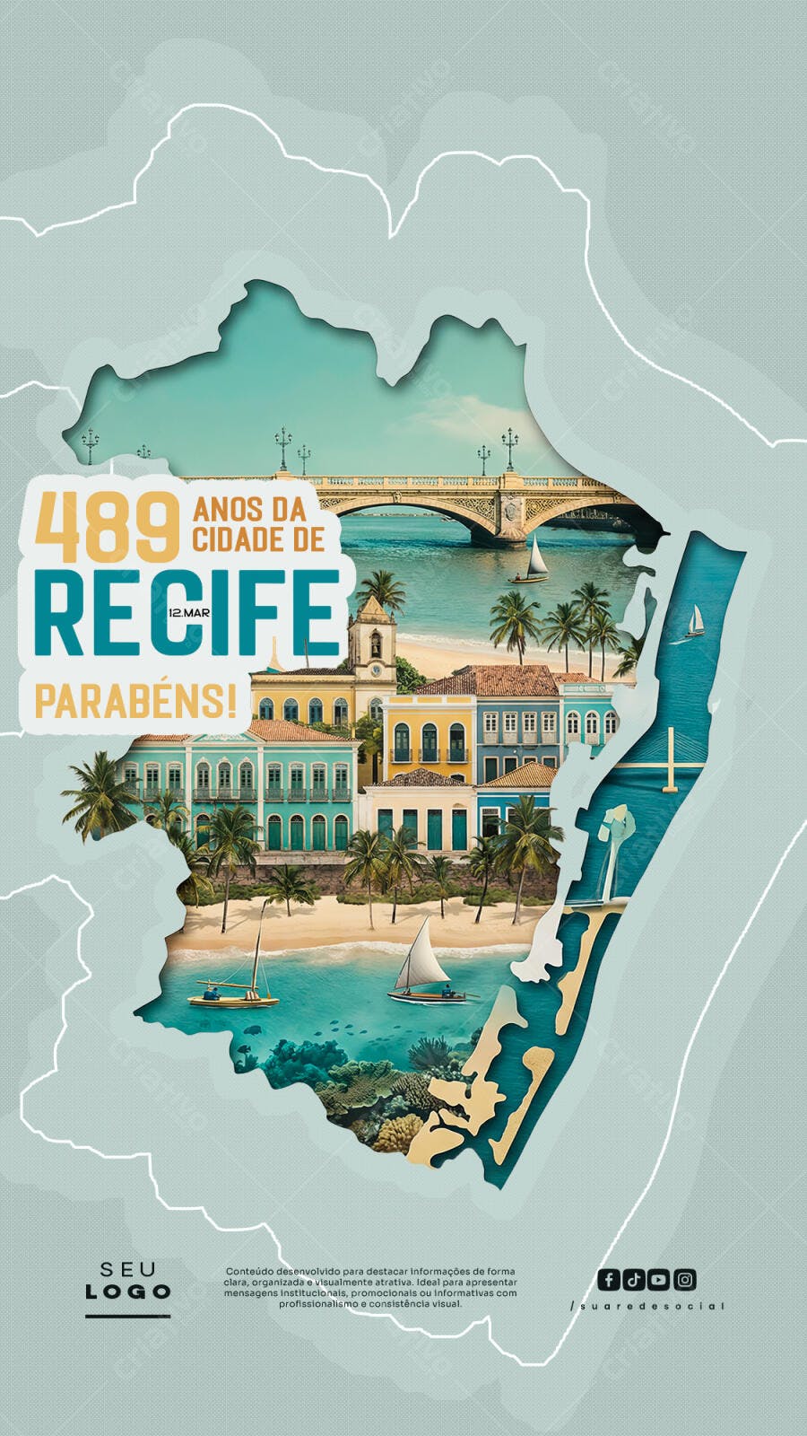 Story Instagram Aniversário Recife 12 de Março PSD Editável