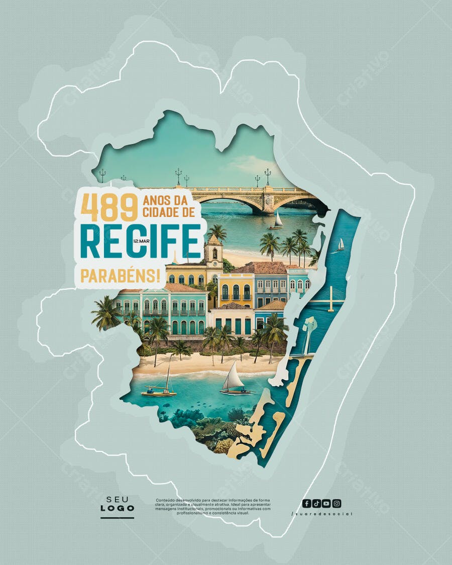 Post Aniversário Recife 489 Anos PSD Editável