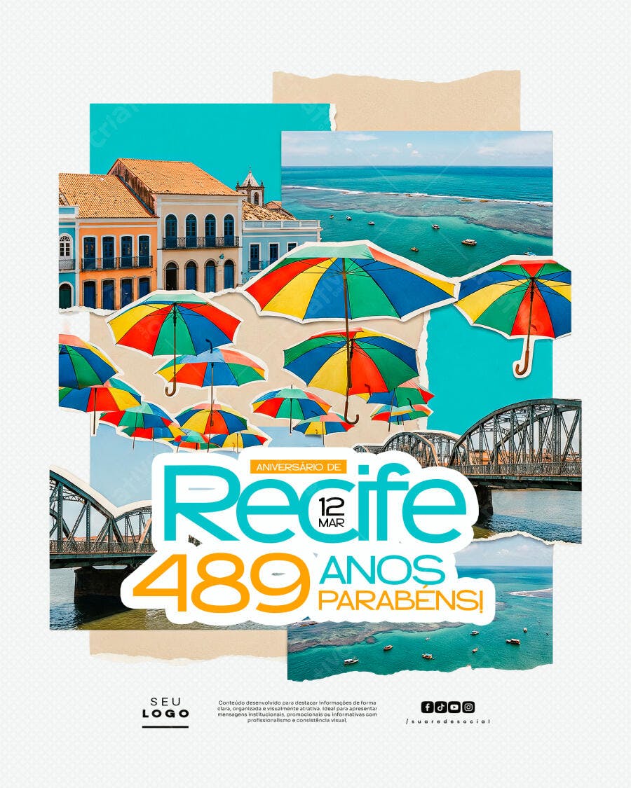 Post Aniversário de Recife 489 Anos PSD Editável