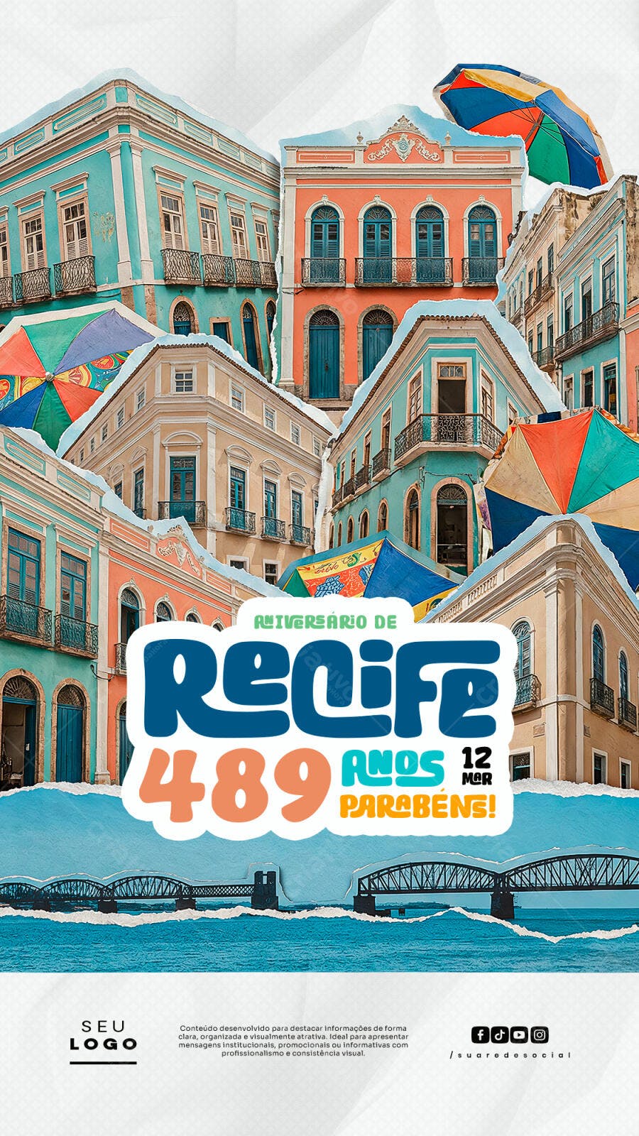 Post Instagram Aniversário Recife 489 Anos 12 Mar PSD Editável