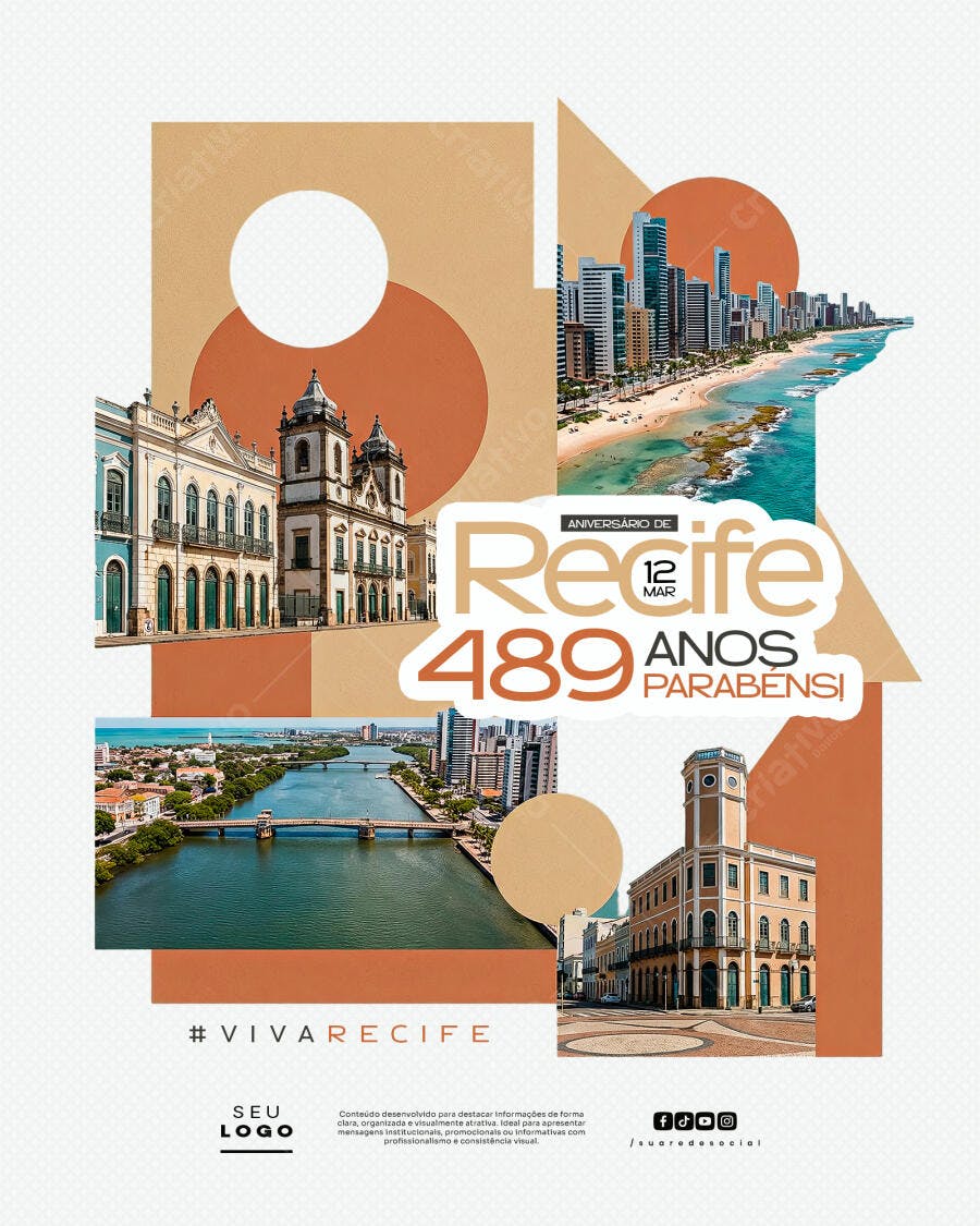 Post Aniversário Recife 489 Anos PSD Editável