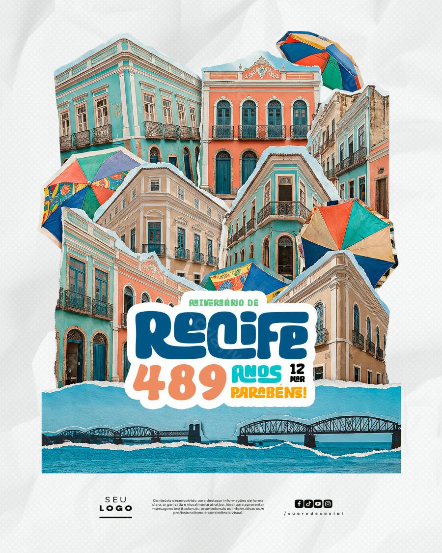 Post Instagram Aniversário de Recife 12 de Março PSD Editável