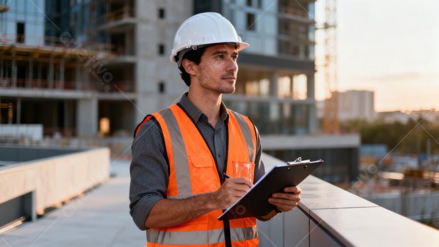 Foto Engenheiro Civil Homem Trabalhando Canteiro de Obras
