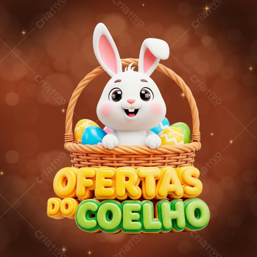 Selo 3D Ofertas do Coelho Páscoa PNG Fundo Transparente