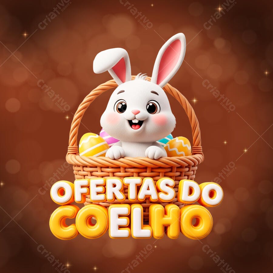 Selo 3D Páscoa Ofertas do Coelho PNG Fundo Transparente