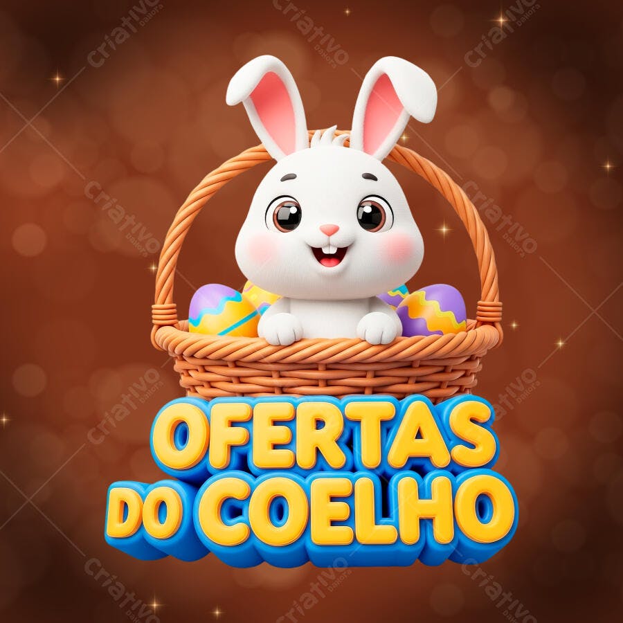 Ofertas do Coelho Selo 3D Páscoa Promoção PNG Transparente