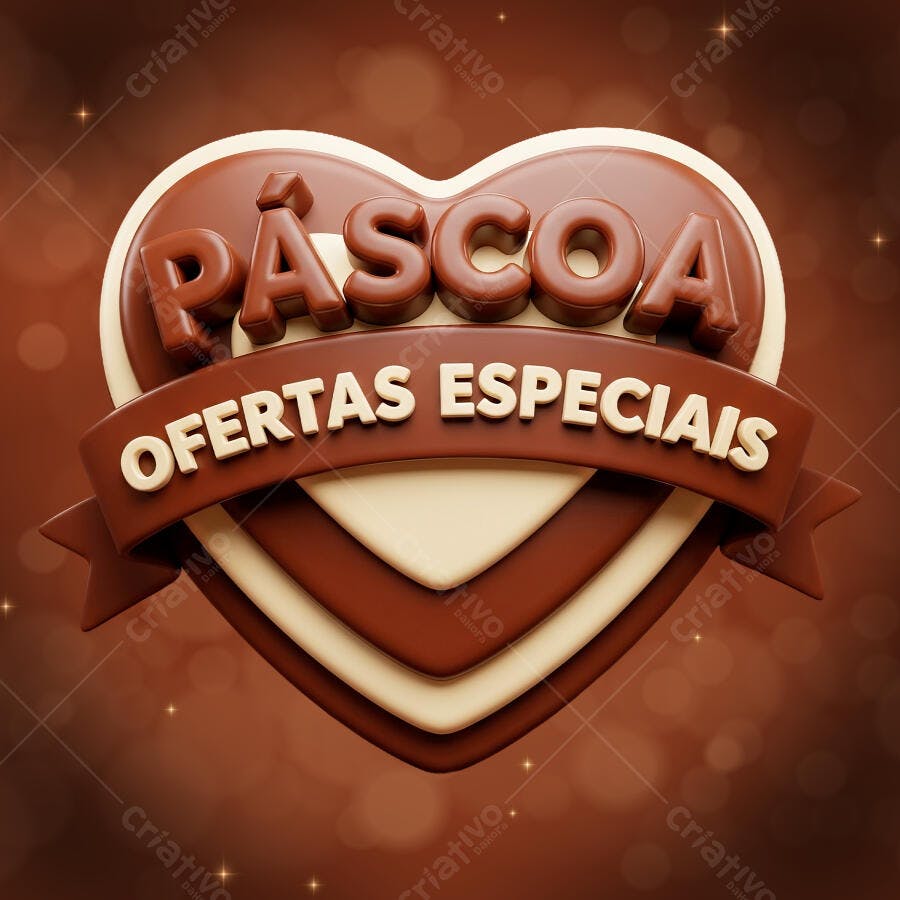 Selo 3D Páscoa Ofertas Especiais Coração Marrom PNG