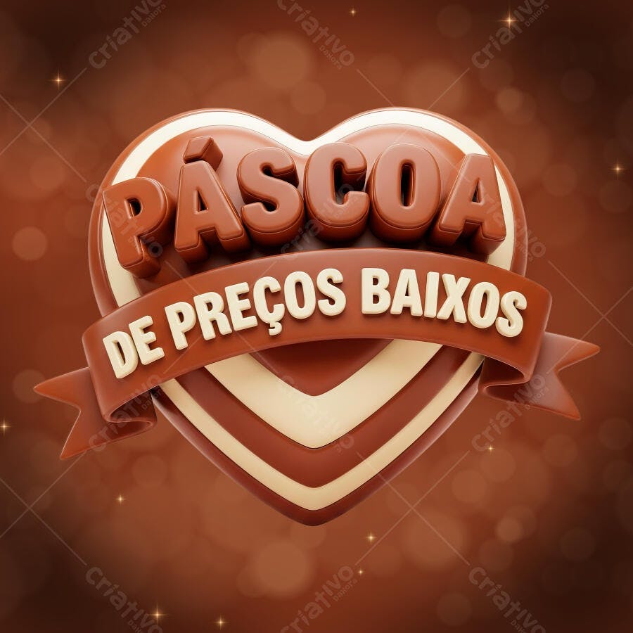 Selo 3D Páscoa de Preços Baixos Coração Chocolate PNG