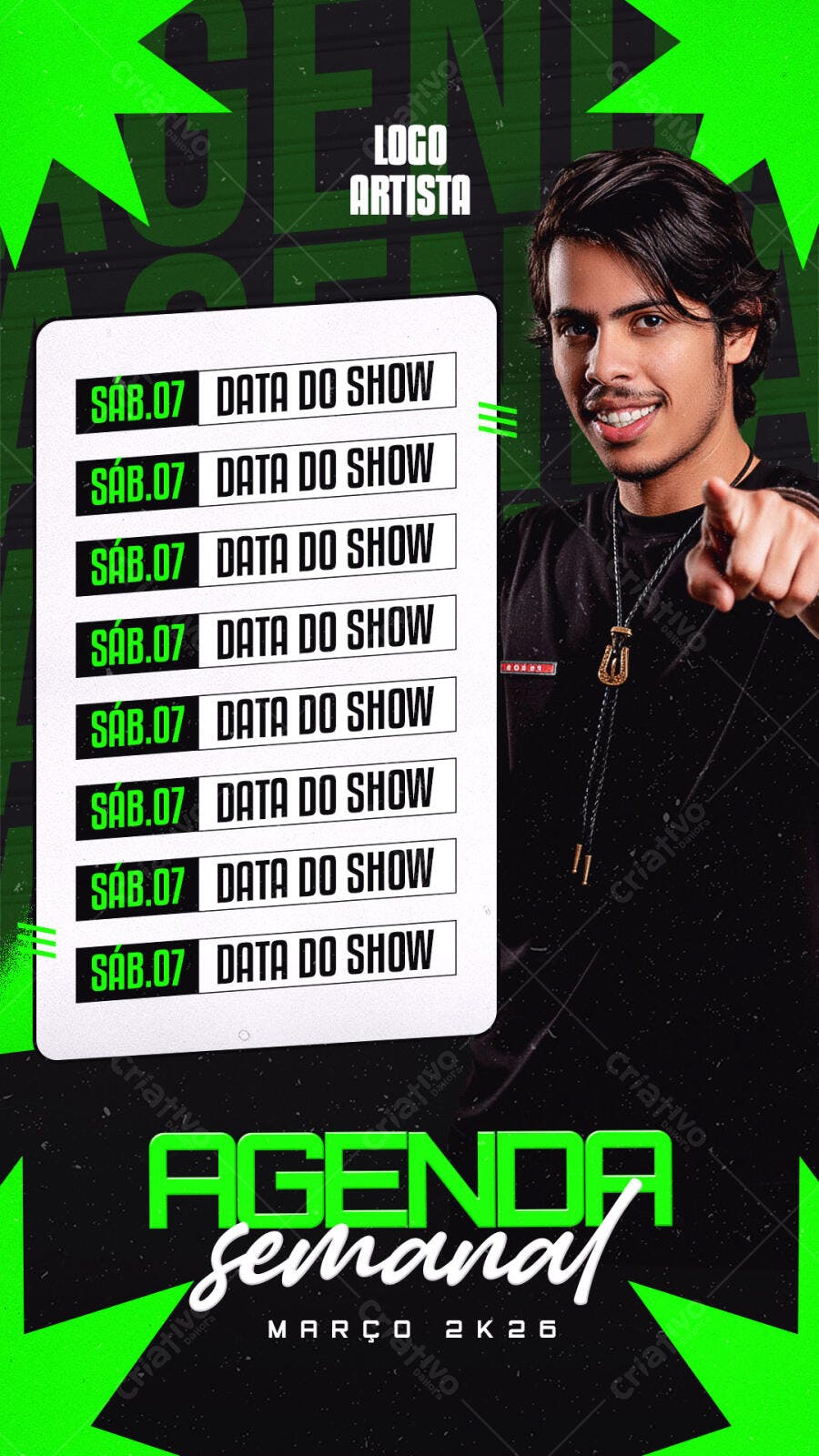 Agenda Semanal Artista Cantor Março PSD Editável