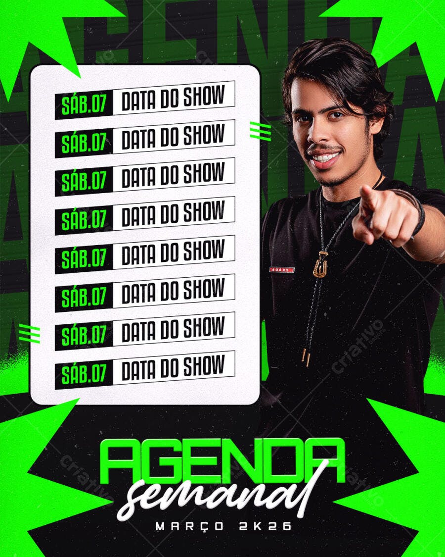 Post Instagram Agenda Semanal Eventos PSD Editável
