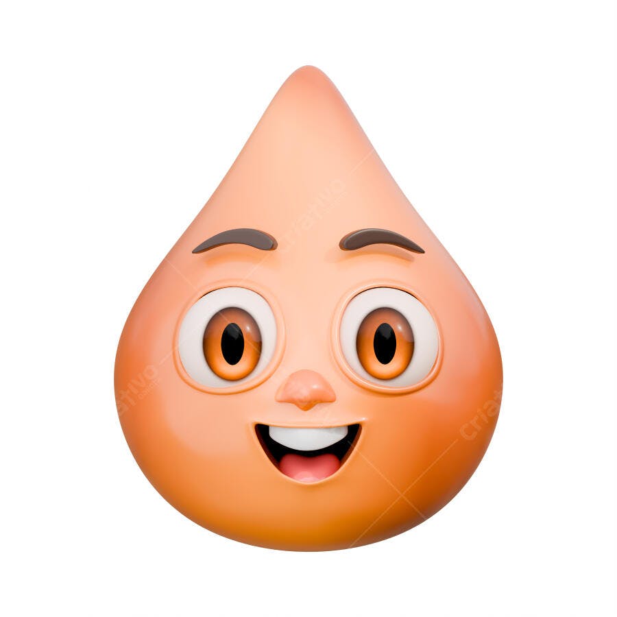 Gota de Água Personagem 3D Sorrindo Fundo Branco