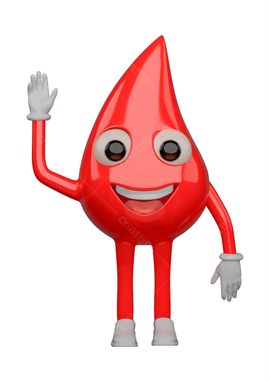 Gota de Sangue Personagem Acenando Doação de Sangue
