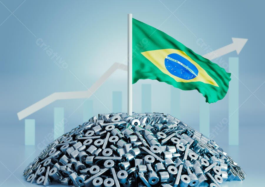 Foto Bandeira do Brasil sobre Símbolos de Porcentagem Gráfico de Crescimento