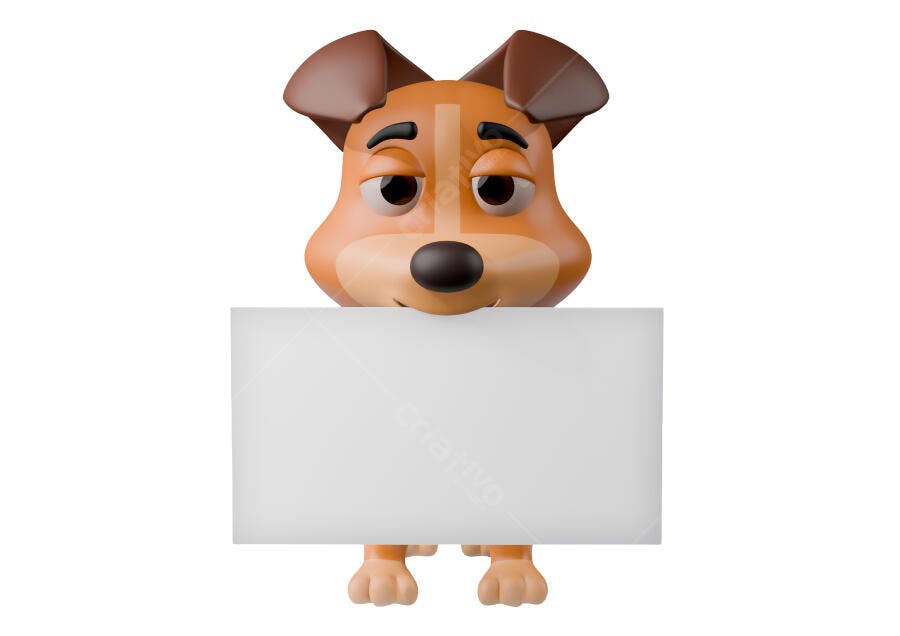 Ilustração 3D Cachorro Caramelo Placa Branca Vazia