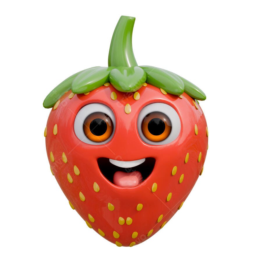 Foto Morango Personagem Animado Sorrindo Fundo Branco