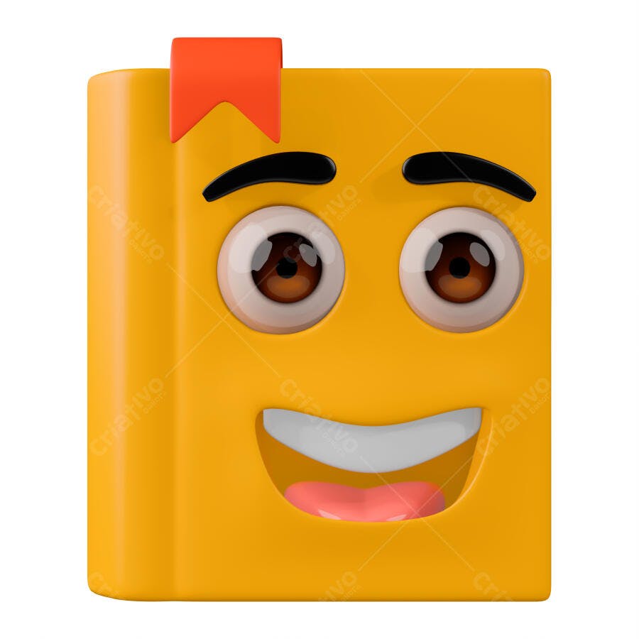 Ícone 3D Livro Amarelo Sorrindo Marcador de Página