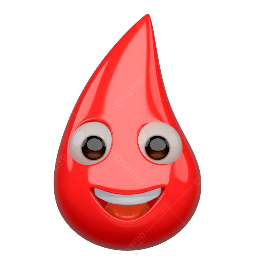 Ilustração Gota de Sangue Sorrindo Doação de Sangue 3D