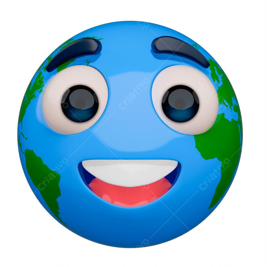 Ilustração 3D Planeta Terra Feliz Emoji Sorrindo