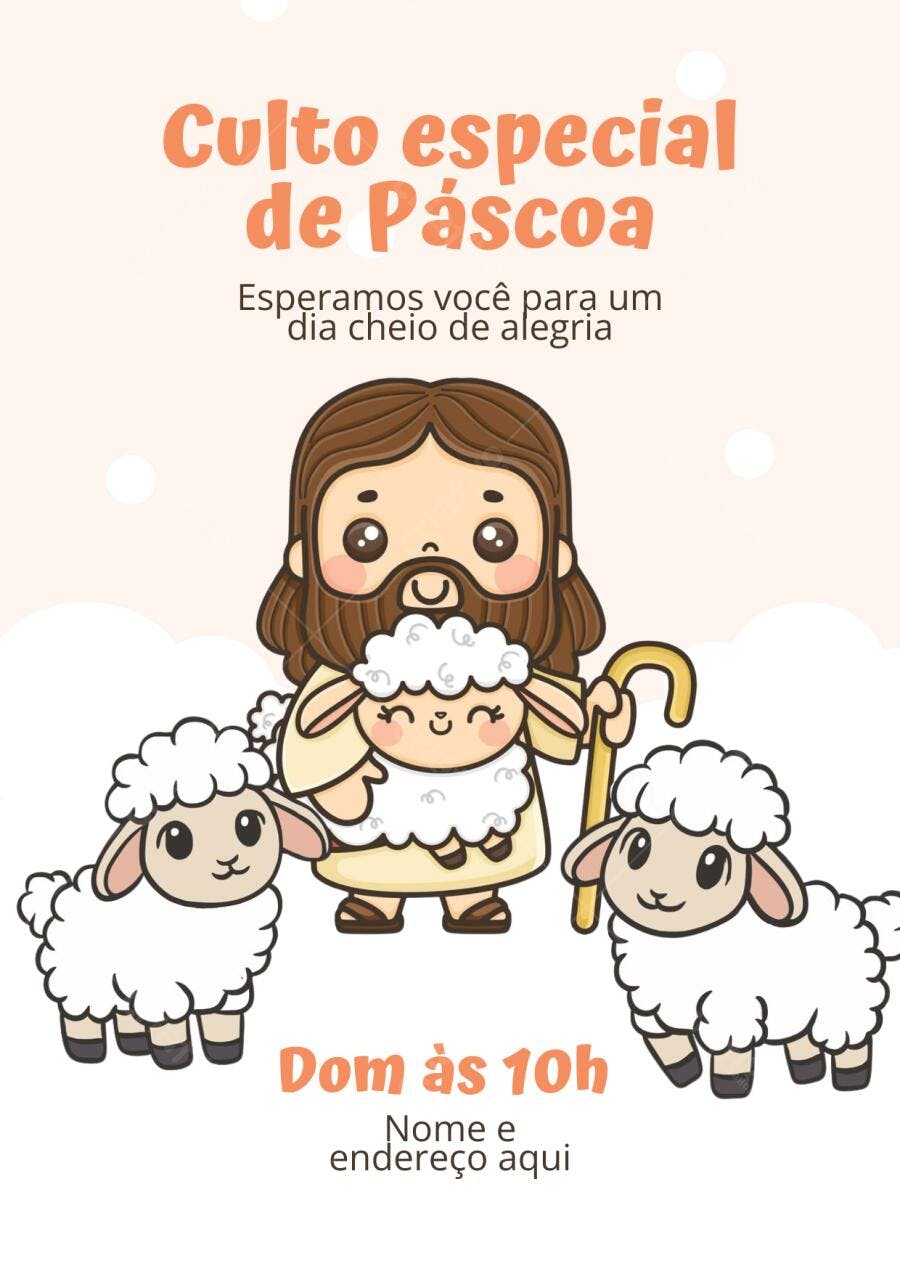 Convite Culto Especial de Páscoa Jesus e Ovelhas Editável