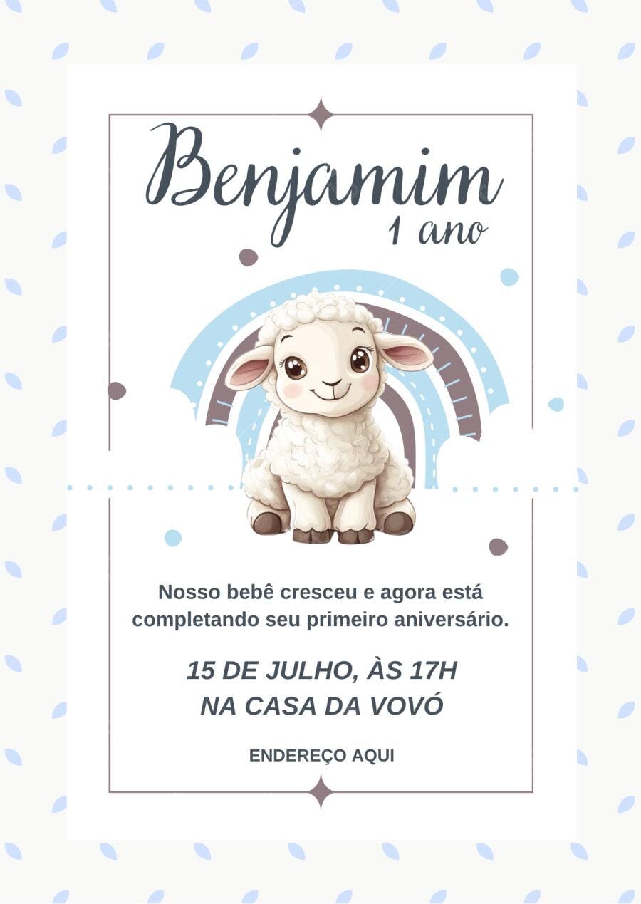 Convite Aniversário Ovelhinha 1 Ano Azul Editável