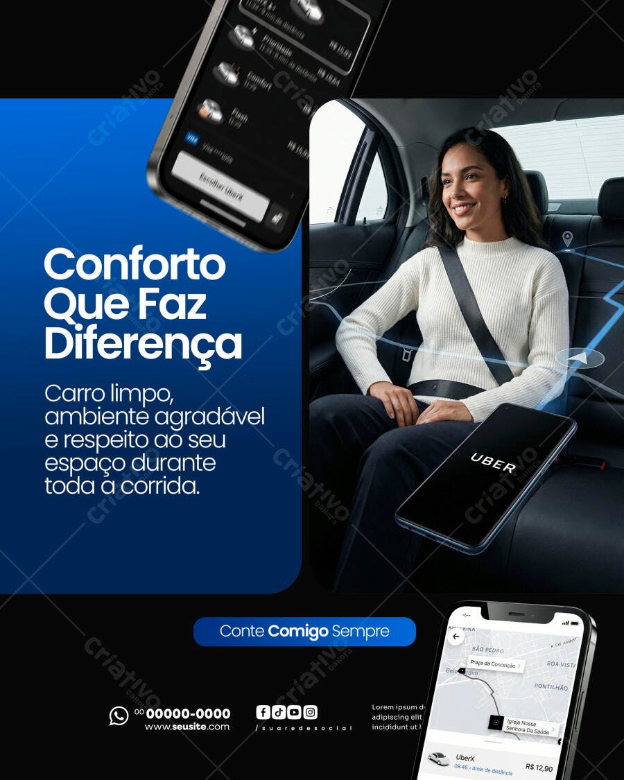 Post Instagram App Transporte Conforto PSD Editável